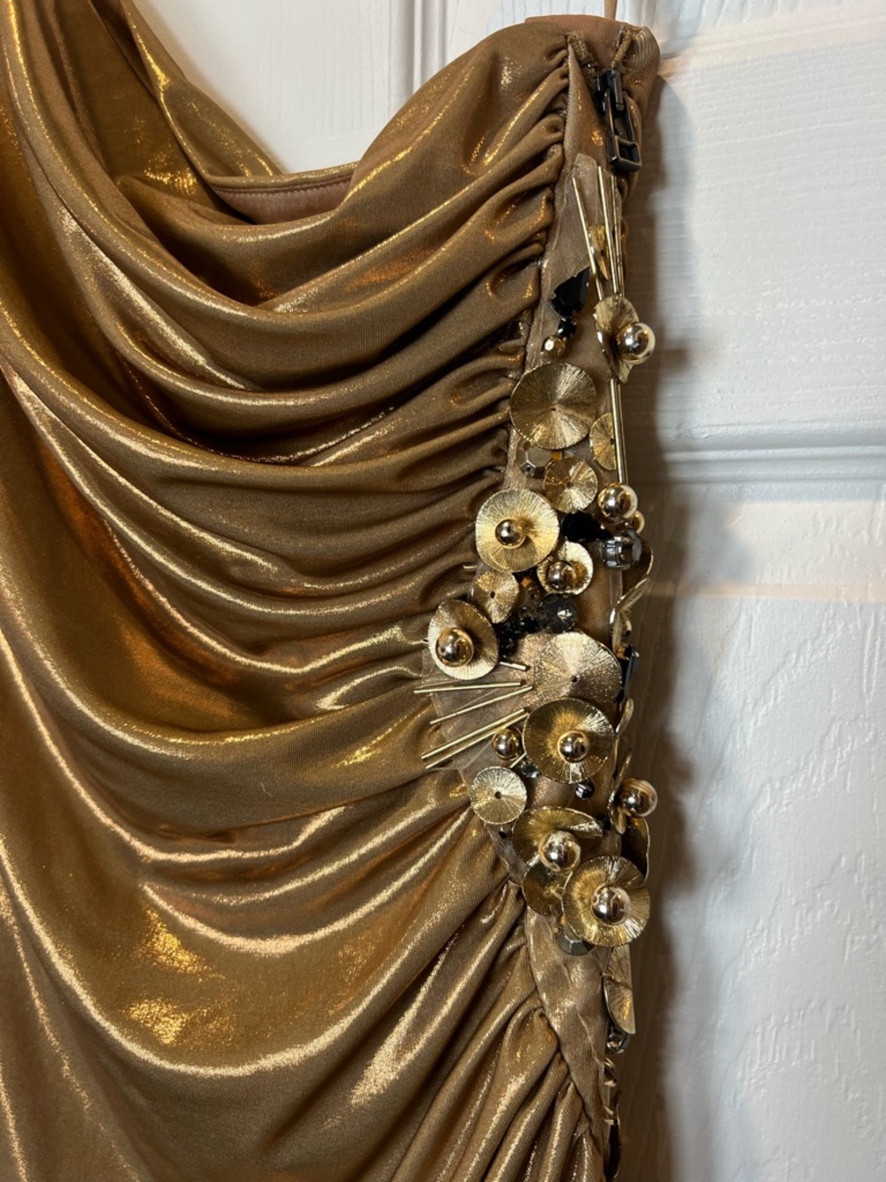 Robert Rodriguez Metallic Gold Cowl Neck Dress - Picture 3 of 14